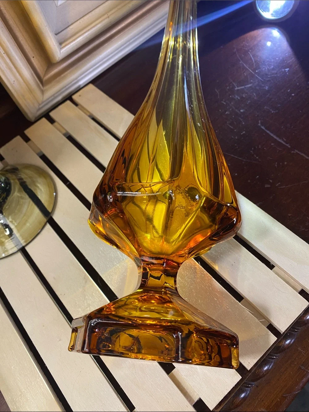 MCM Viking Glass Honey Amber Epic Column Swung Vase 18